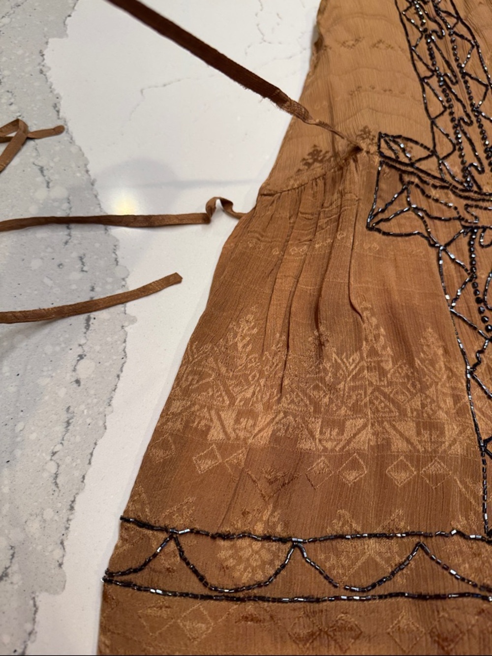 Free People Coffee Colored Beaded Tie-Side Mini Dress Summer Wedding Stunning - Picture 11 of 11